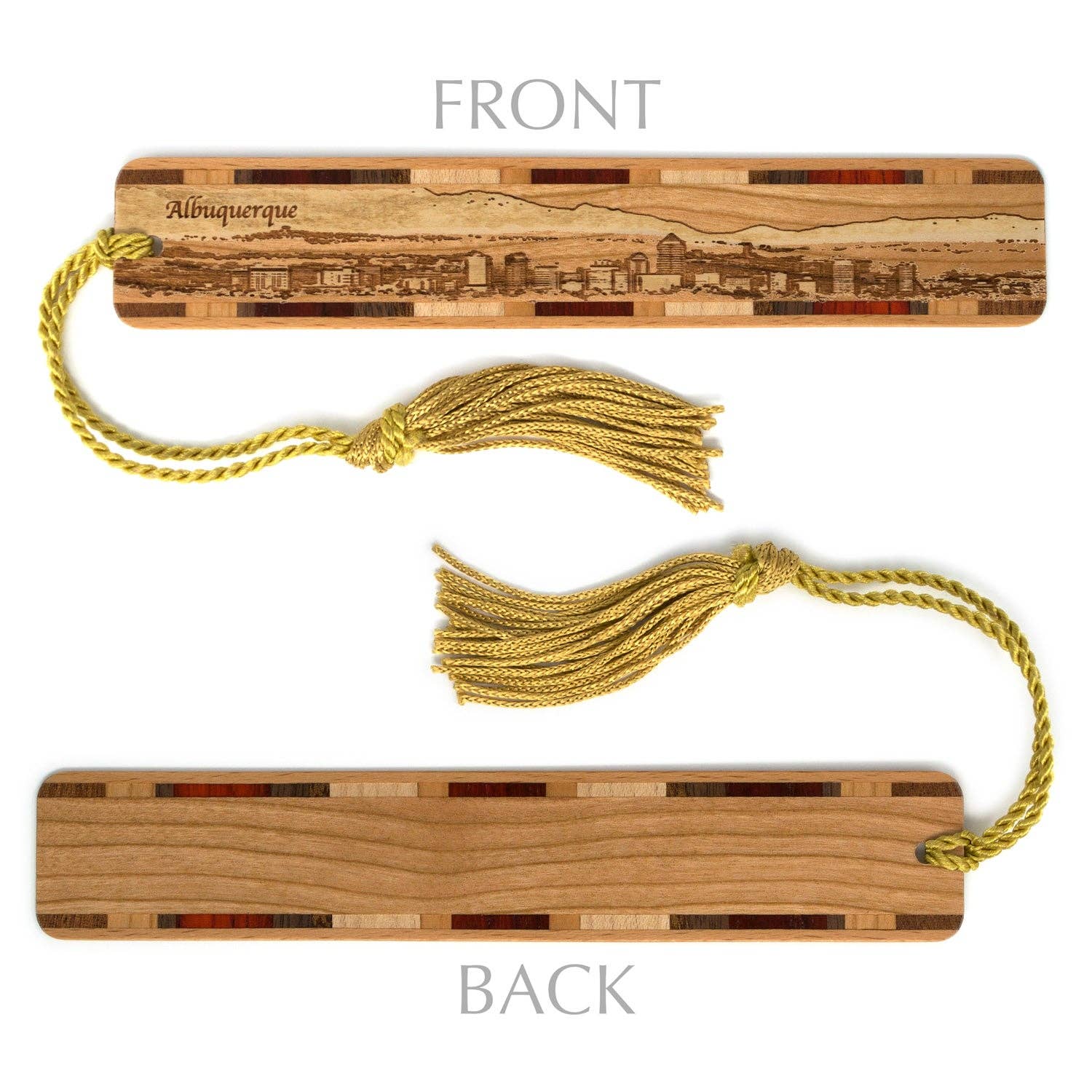 Mitercraft - Vendita all'ingrosso Segnalibro - Segnalibro in legno inciso con paesaggio urbano di Albuquerque New Mexico2
