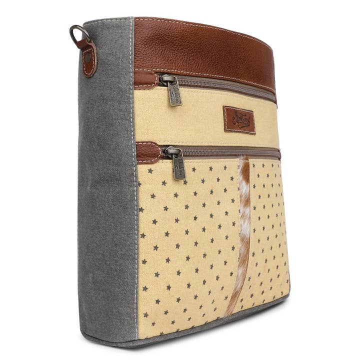 Sixtease Bags USA - Wholesale Crossbody Bag - Women's - Canvas Cowhide & Leather Women Crossbody - Peach/Dim Gray1