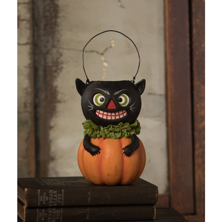 Bethany Lowe Designs - Wholesale Decorative Figurine - Vintage Black Cat in Pumpkin