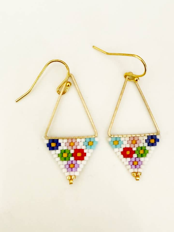 Glass Seed Bead Brass Delica Earring Miyuki Triangle White for wholesale by GentrybyJenna