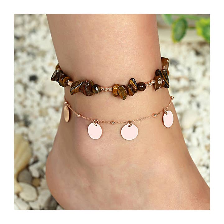 Bracelet de cheville à double couche en argent sterling 925 pour la vente par Azuris Silver