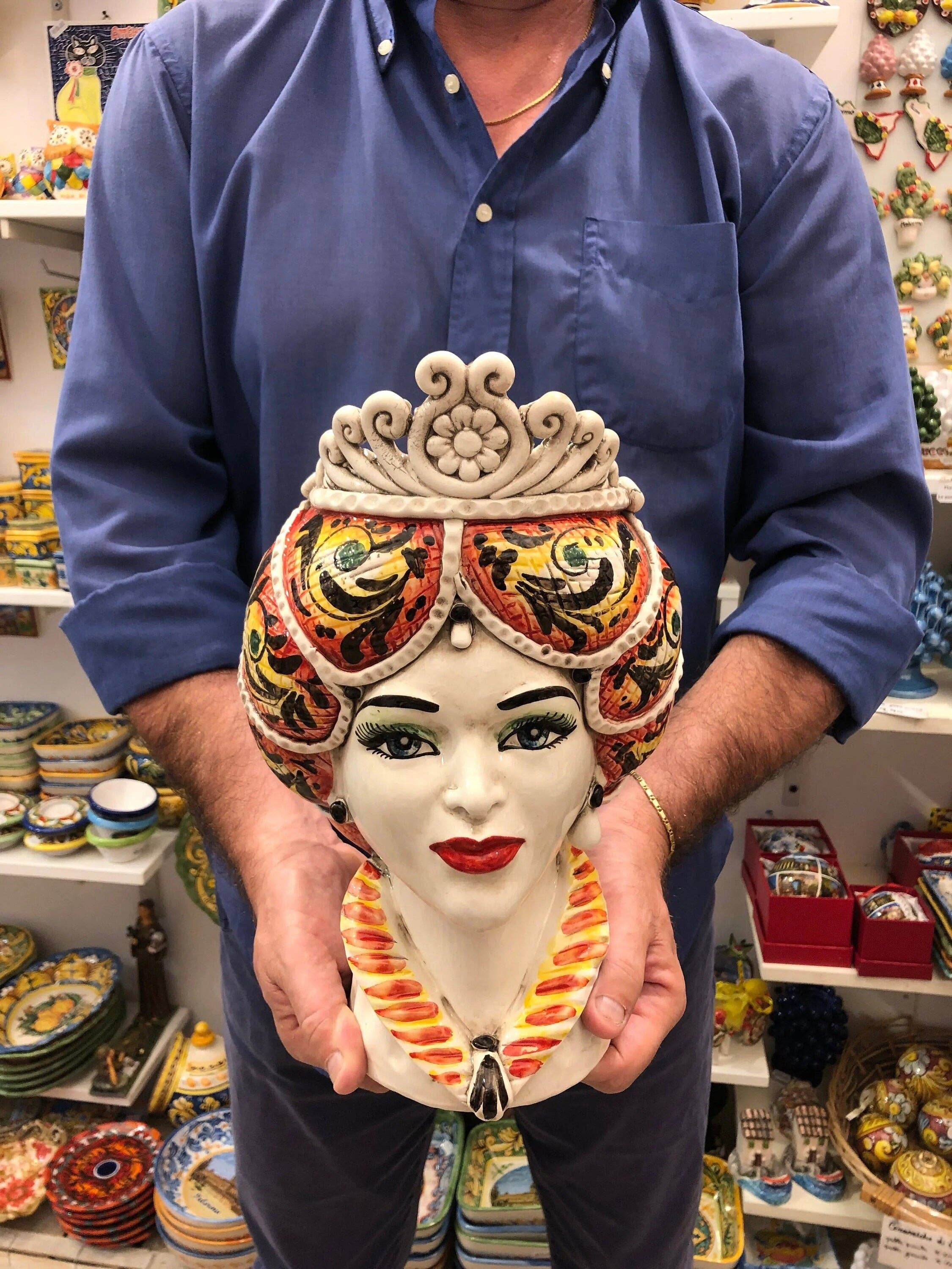 DD Ceramiche Siciliane - Wholesale Decorative Figurine - Norman Moor's Heads Caltagirone Ceramic Line cm H.30 L.19 Handcrafted Yellow Orange9