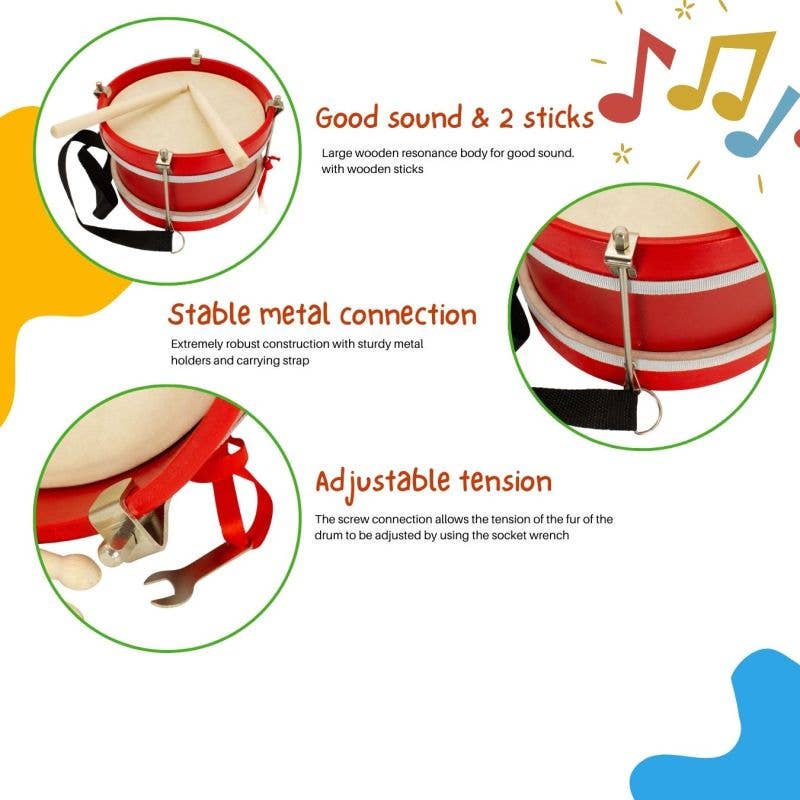 GICO Spielwaren – wholesale Musikalisk leksak - Barn och baby – Trumma för barn i trä med axelrem, D 22 cm1