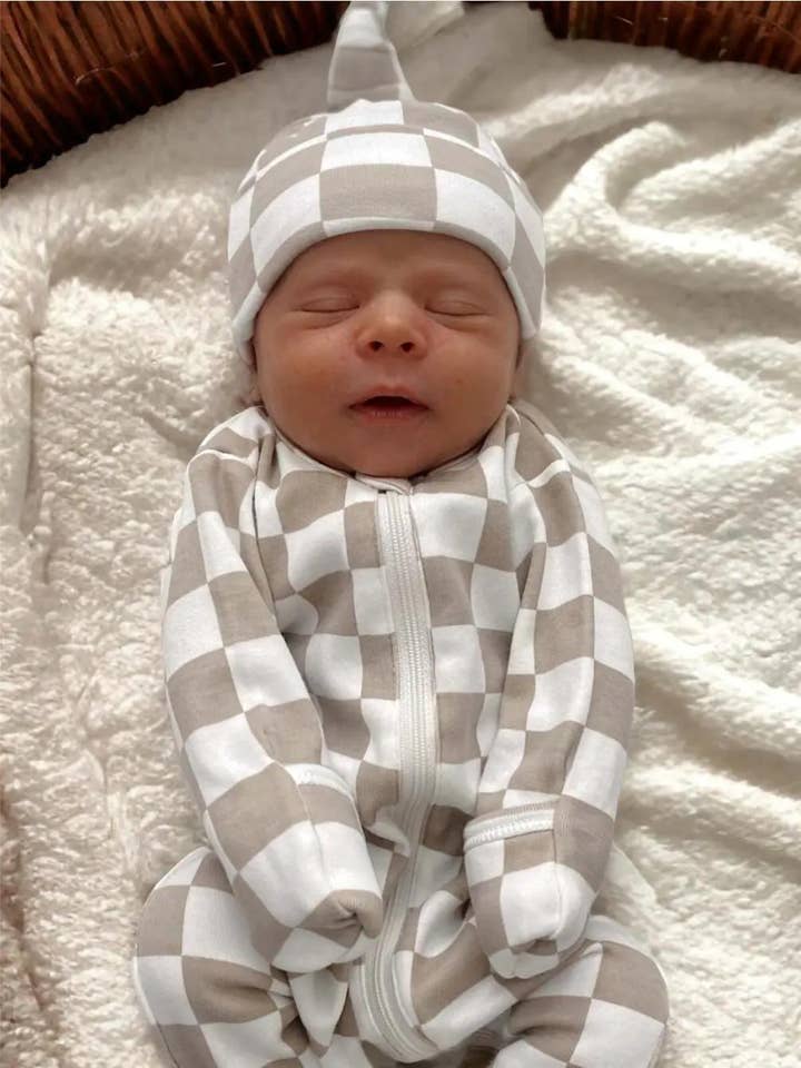 Tiramisu Checkerboard / Organic 2-Way Zip Romper for wholesale by SIIX Collection