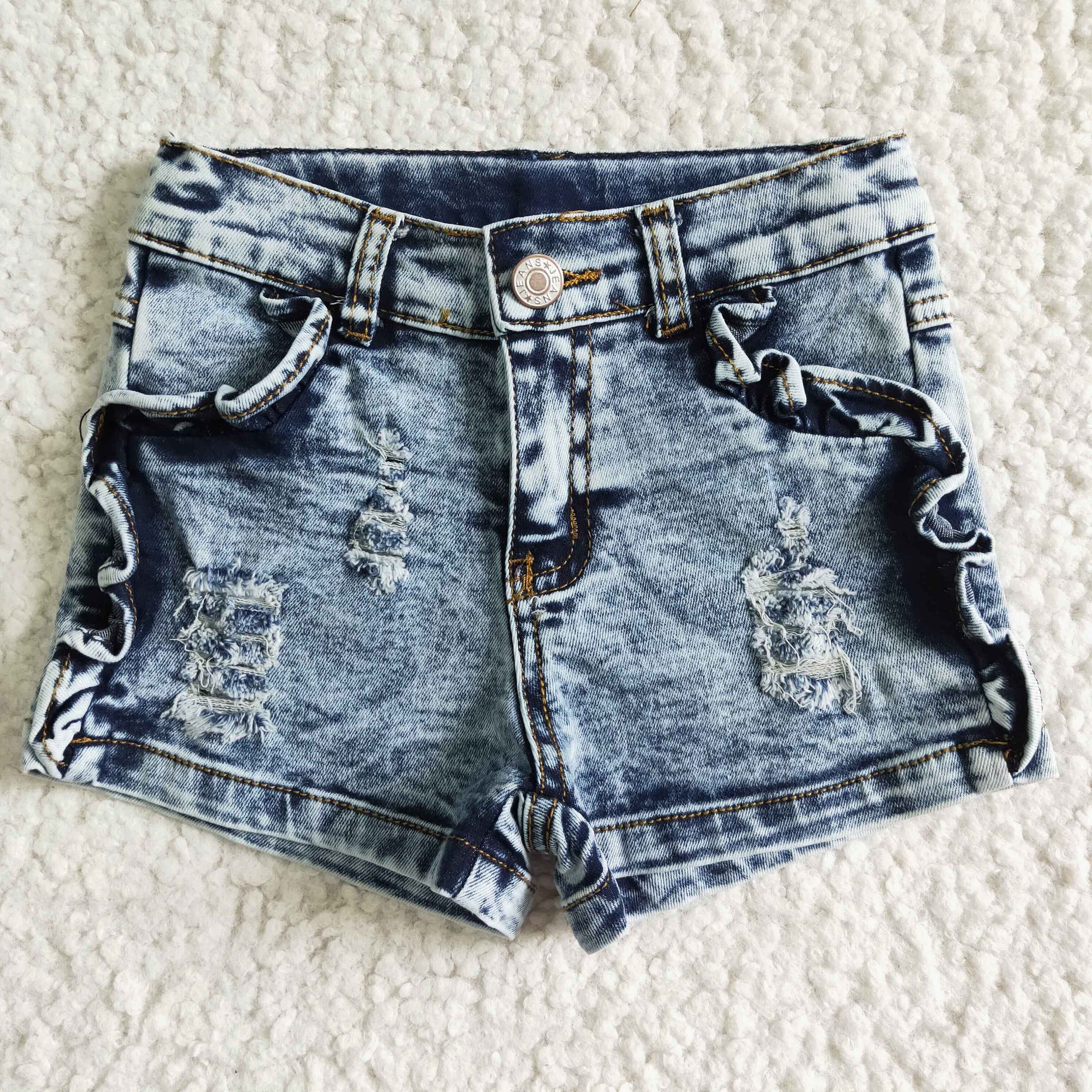 Yawoo Garments - Wholesale Shorts - Kids - Washed white elastic waistband jeans baby girls denim shorts2