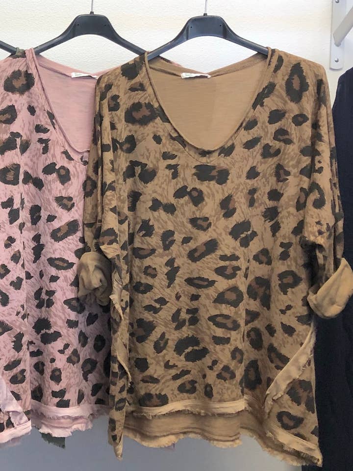 Look Mode Usa - Wholesale Knit Sweater - Women's - Cheetah Print Raw Edge Sweater0