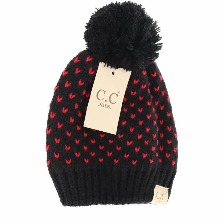 C.C Beanie - Wholesale Beanie - Kids - KIDS Heart Knit Pom Beanie KIDS2088