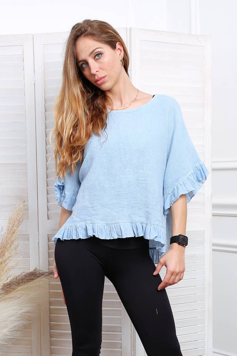 Happy look - Wholesale Blouse - Women's - Washed cotton top with ruffle detail19