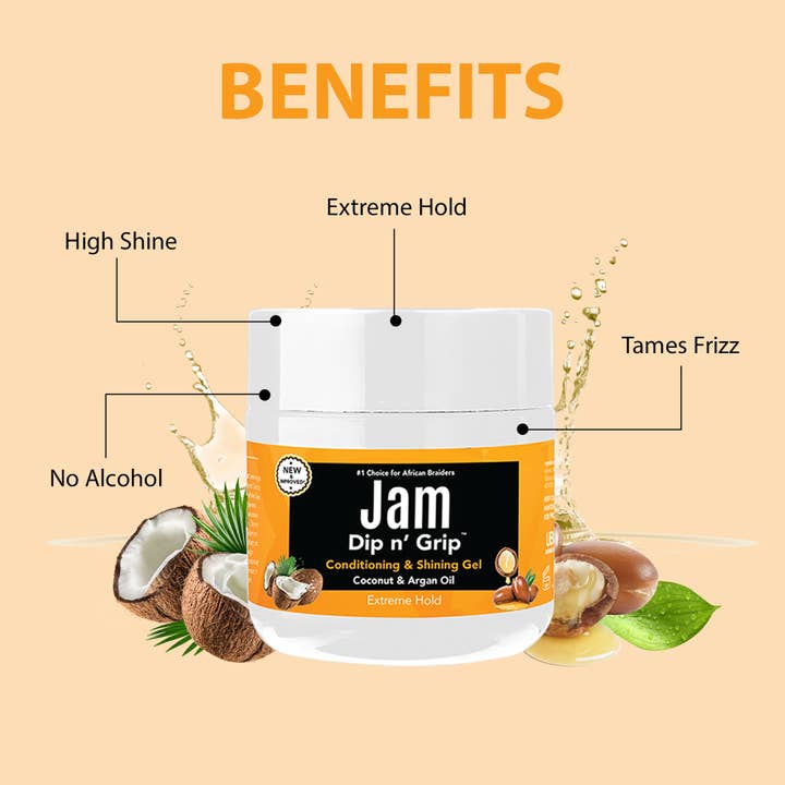 UB BRANDS INC - Wholesale Hair Styling Gel/Mousse - Jam Dip N Grip Coconut & Argan Oil Shining Gel (4oz)2