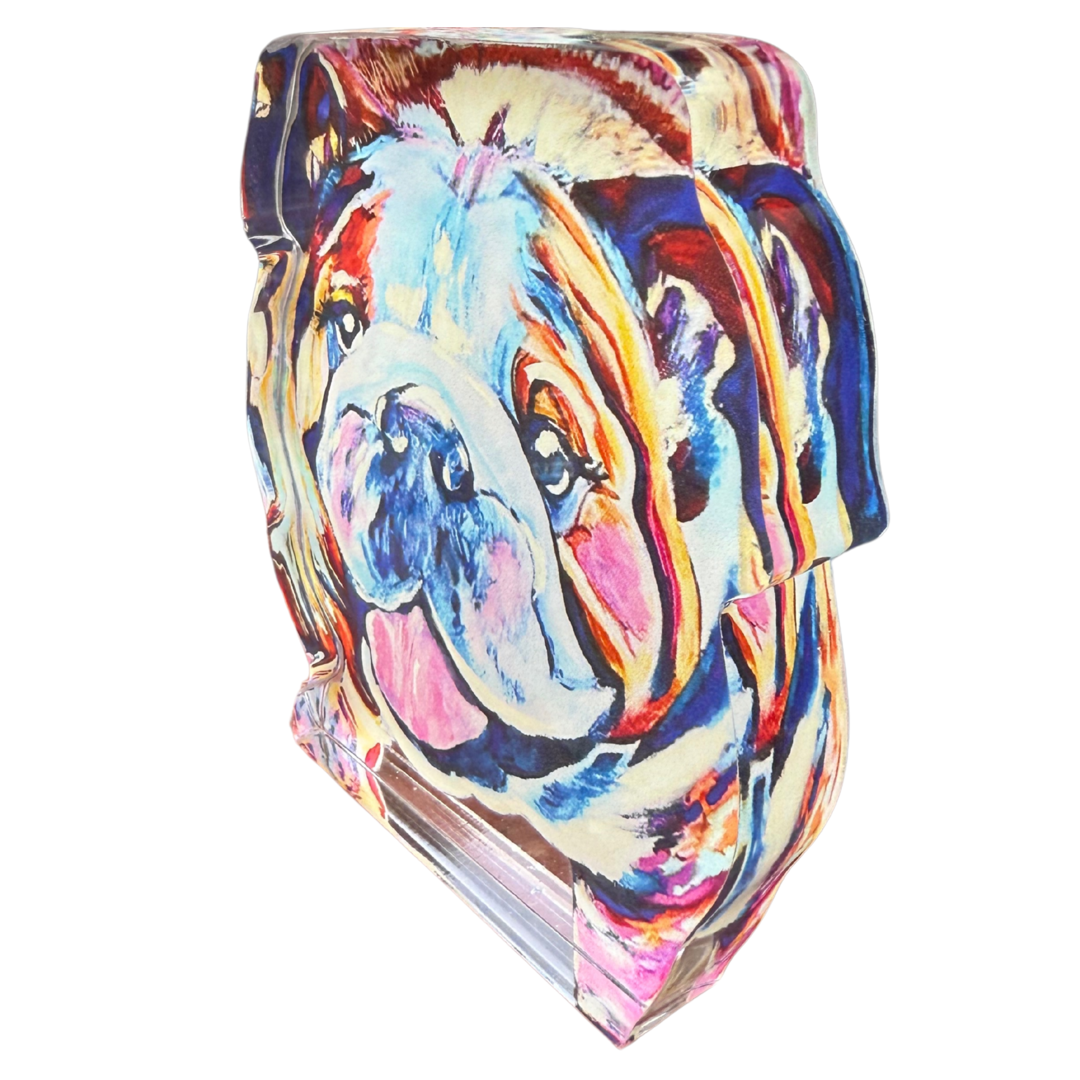 MK Decker Designs - Wholesale Decorative Tabletop Object - “Happy Bulldog” Acrylic Shelfie1