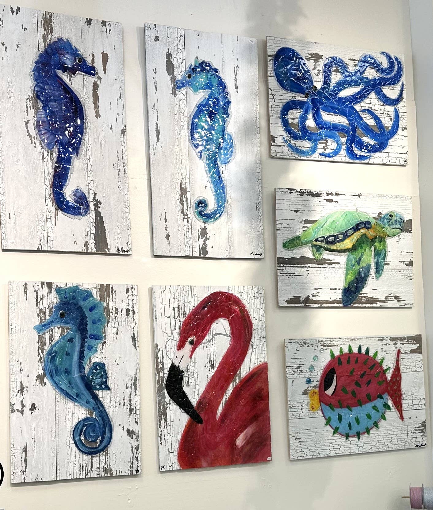 A SEAGLASS CREATION/SALTY SIGNS DESIGNS - Vente Tableau/dessin - Peinture de poulpe en verre de mer2