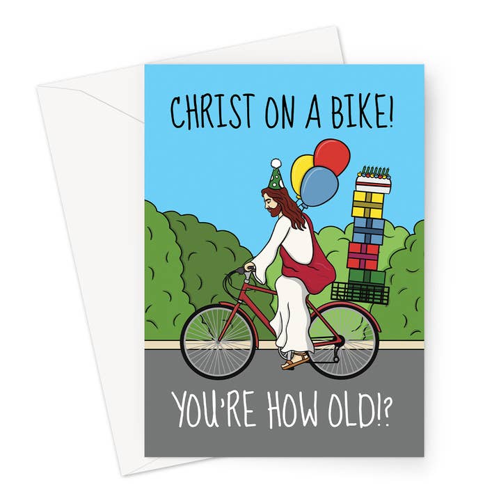 Birthday Card | Christ On A Bike | Funny Greeting Card for wholesale by Cupsie's Creations