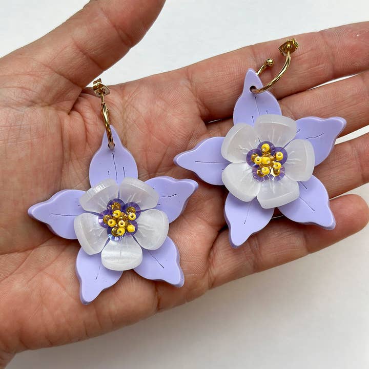 Esoteric London - Wholesale Dangle earrings - Columbine Flower Statement Dangle Earrings - Lilac2