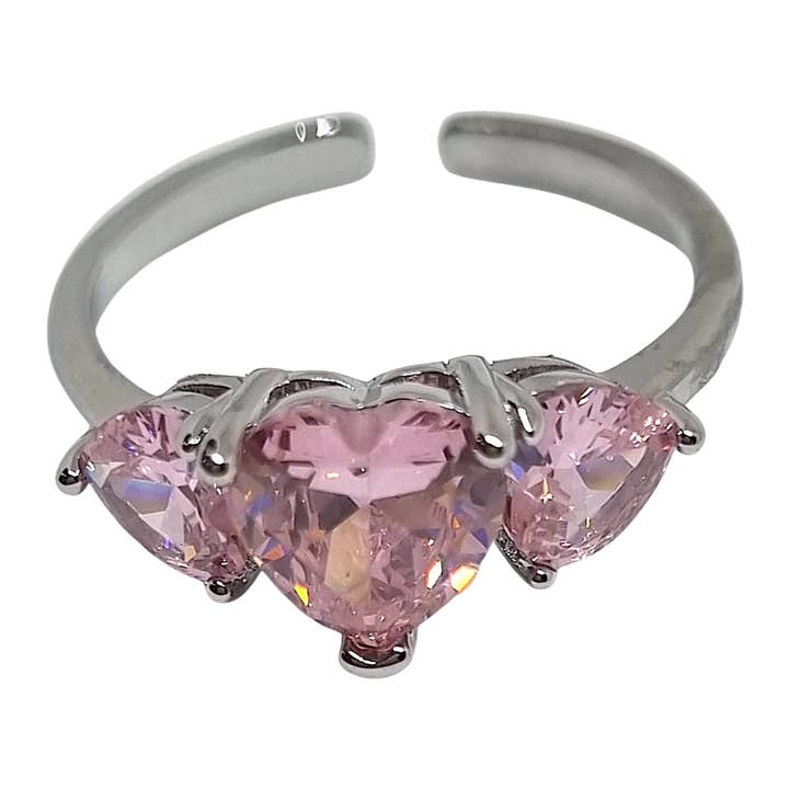Bague en acier sans nickel - Tris of Pink Hearts pour la vente par Butterfly
