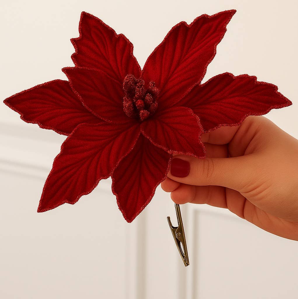 Factory Direct Craft - Vendita all'ingrosso Fiori finti - Fiore di Poinsettia Artificiale Rosso da 6" con Clip - Seleziona Colore6