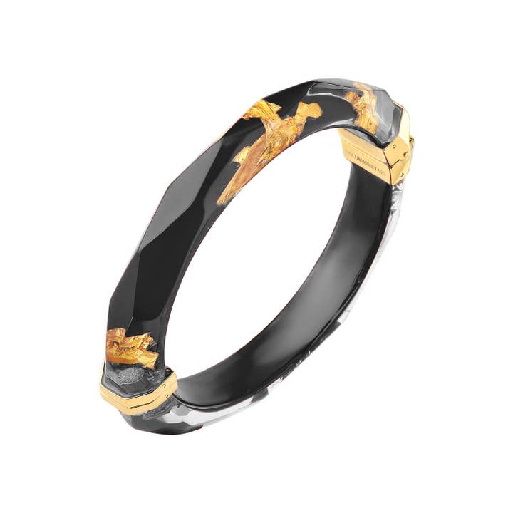 Gold & Honey - Wholesale Bangle Bracelet - Black 24K Gold Leaf Faceted Bangle with Hinge