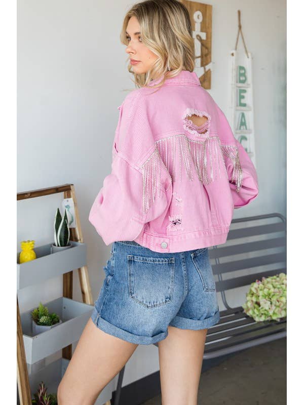 Frayed tillbaka Silver Fringe nödställda jeansjacka för wholesale av MintChoco