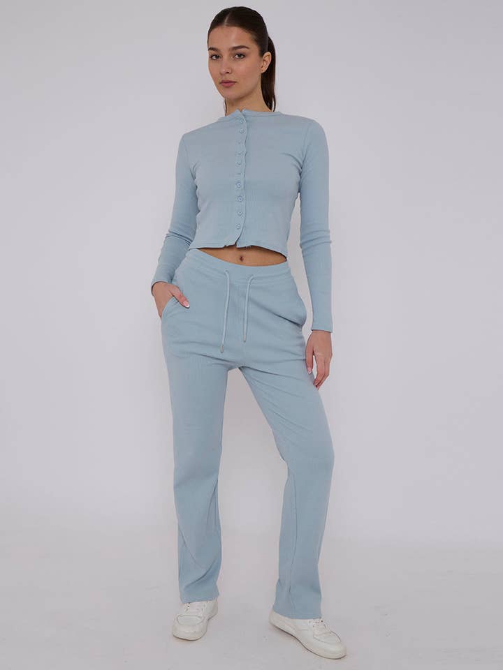 AX Labels - Wholesale Top & Pant Set (NOT Loungewear) - Women's - Ribbed Front Button Detail Top & Wide Leg Trouser Co-ord5