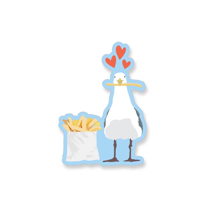 Seagull with French Fries Vinyl Sticker for wholesale by Apartment 2 Cards