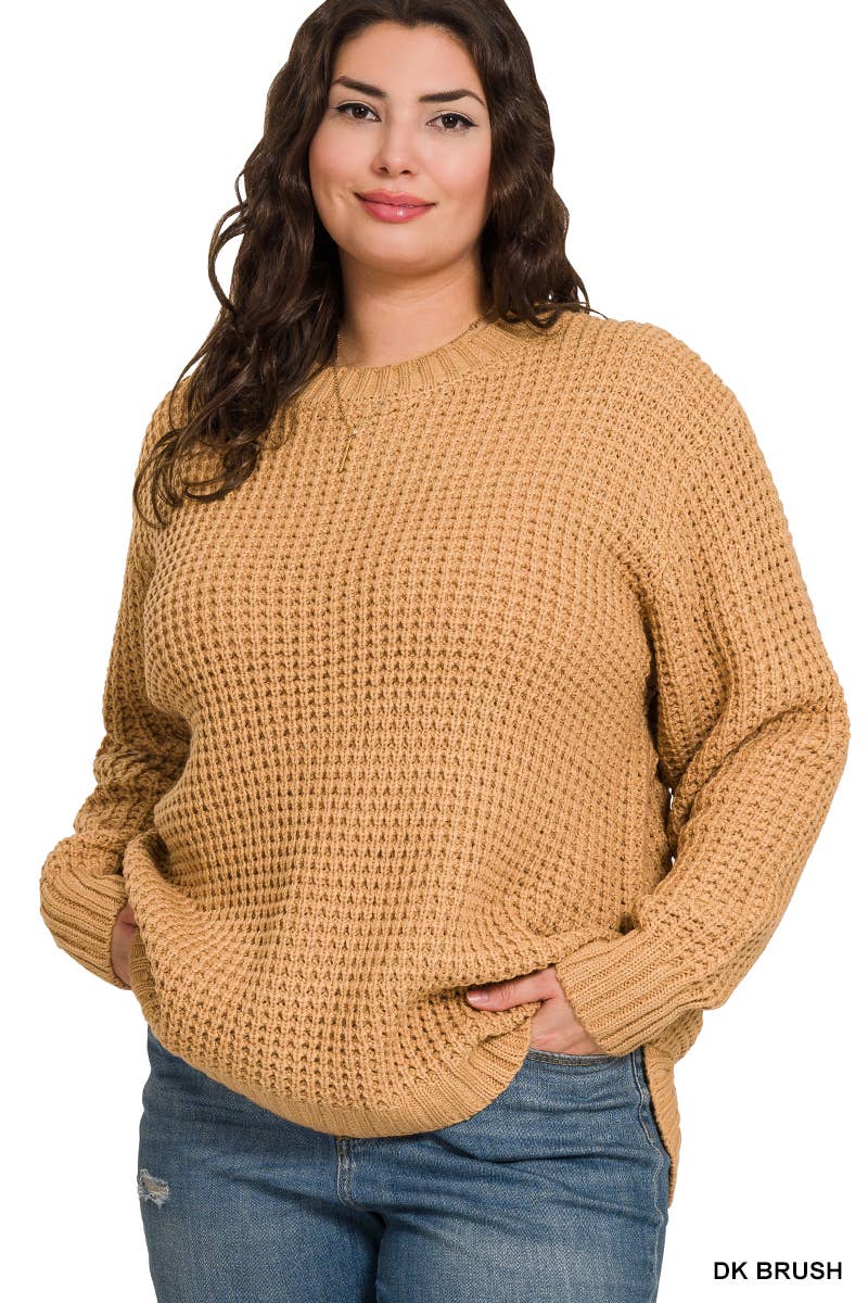 42POPS - Wholesale Knit Sweater - Women's - ",,,,...Plus size Basic Waffle Sweater4