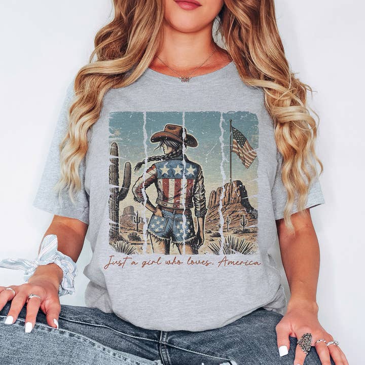 Just A Girl Who Loves America Graphic Shirt for wholesale by Untamed Country