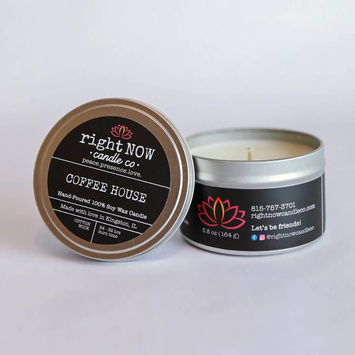 Coffee House 8 oz 100% Soy Candle (net wt 5.8 oz) for wholesale by Right Now Candle Co.