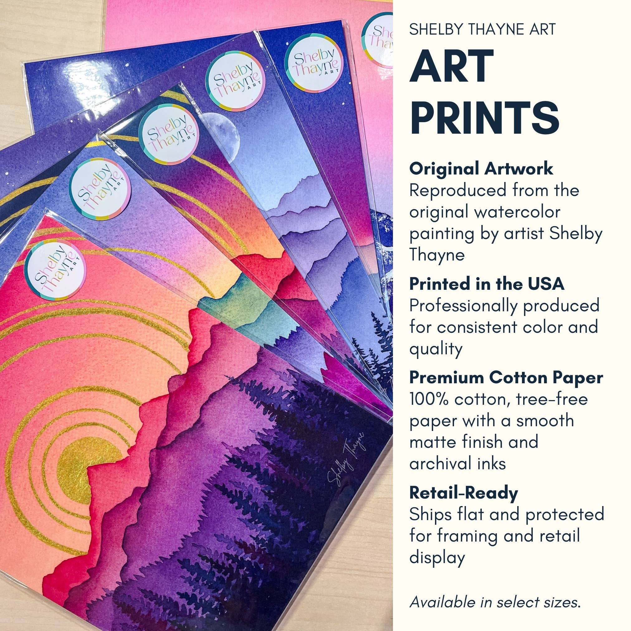 Shelby Thayne Art - Wholesale Art Print - Blue Ridge Mountains Sunrise Watercolor Fine Art Print3