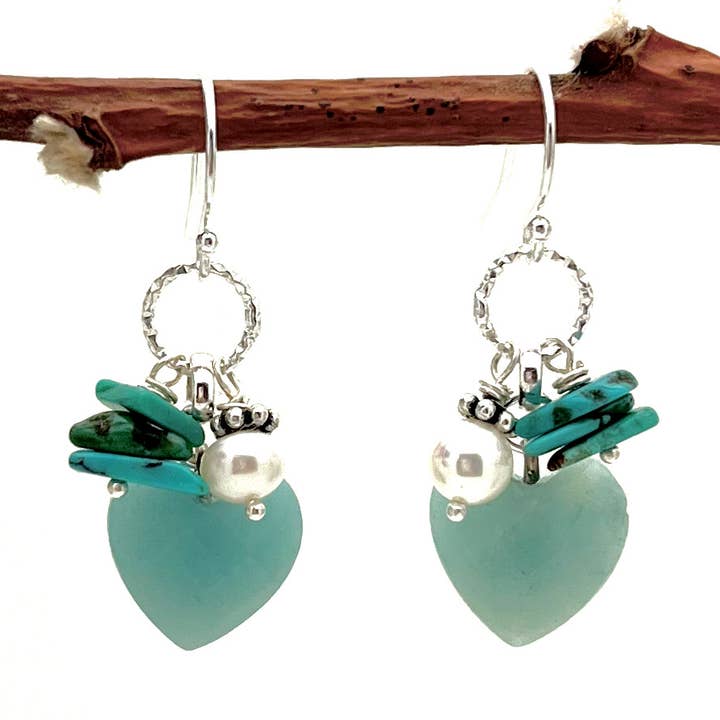 Boucles d'oreilles cœur amazonite pour la vente par Andrea Savar Creations