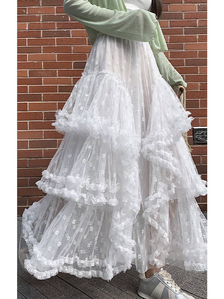 Miss Sparkling - Wholesale Skirt – Women’s - Lace ruffle mesh maxi skirt1