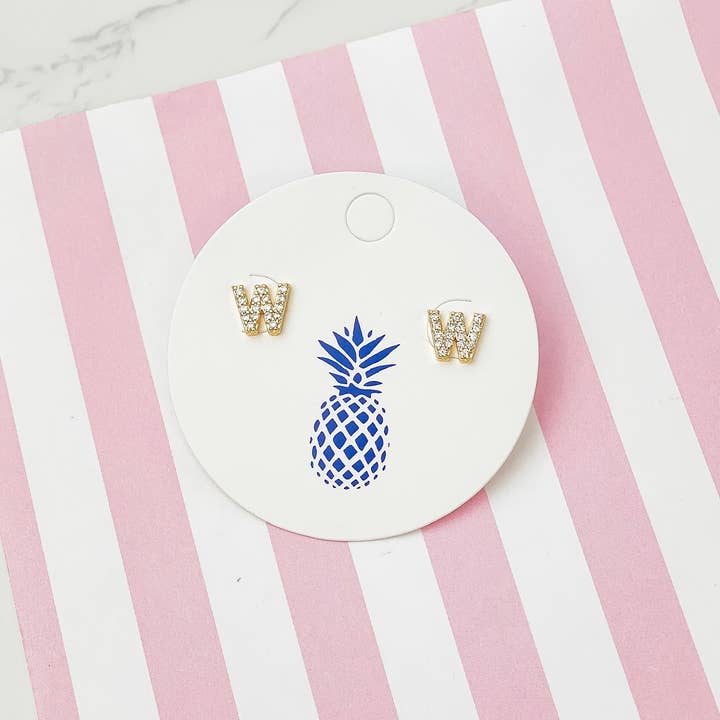 Prep Obsessed Wholesale - Wholesale Stud/Post Earrings - Cubic Zirconia Initial Stud Earrings- Gold18