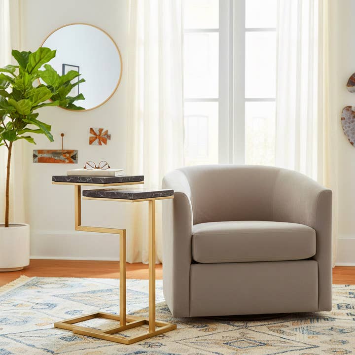 Side Table Set of 2 - Black Marble Metal C-Framed, 23/25 in. for wholesale by Elevarre