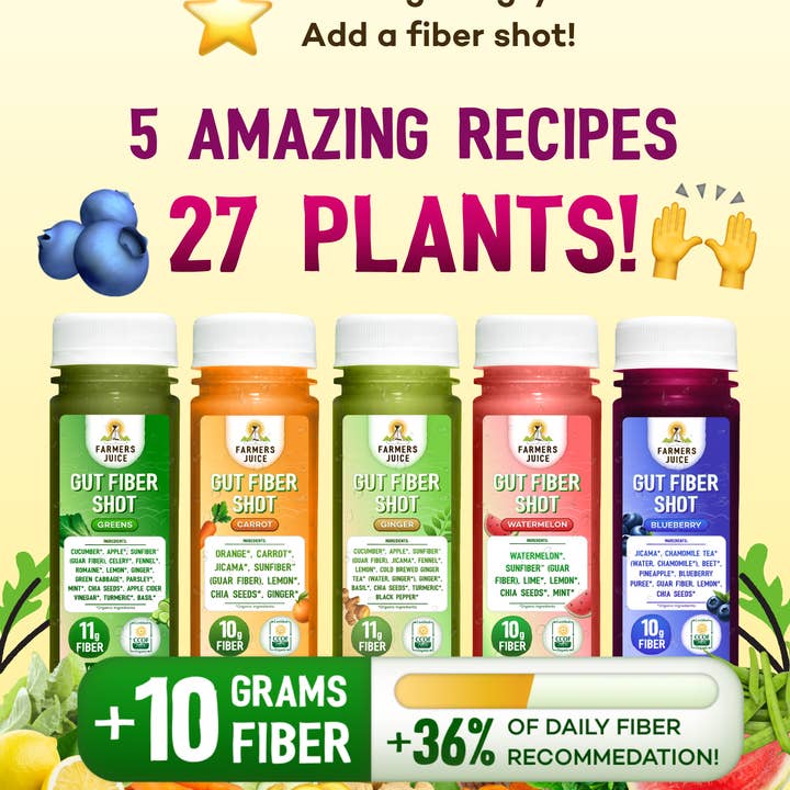 Farmer's Juice - Wholesale Wellness Juice/Tonic - Gut Fiber Shot Blueberry | 24 Shots8