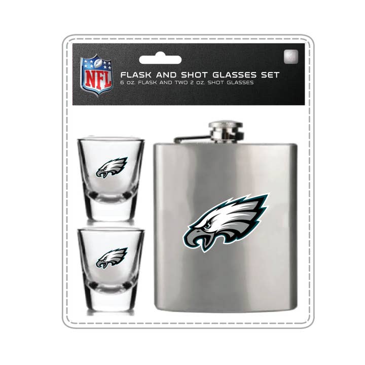 Mojo Licensing - Wholesale Flask - Philadelphia Eagles Hip Flask & Shot Glass Set