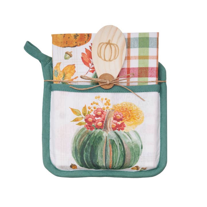 Fall/Harvest Teal Pumpkin Pot Holder Set for wholesale by C&F Home