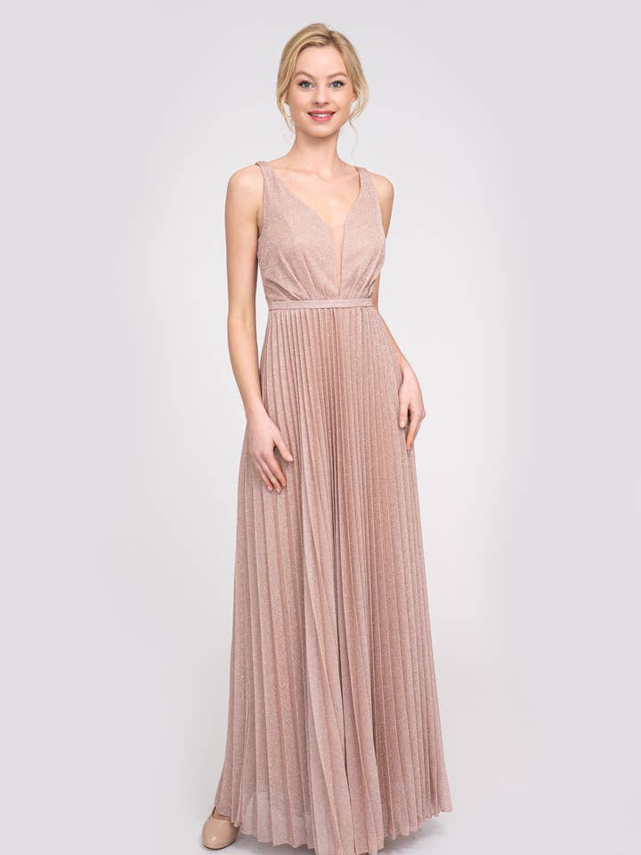 Lautinel - Wholesale Gown - Women's - V-neck pleated evening dress R18328