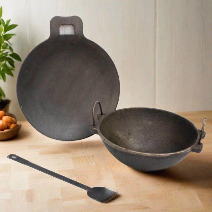 SAMA Homes - Wholesale Cookware Set - Cast Iron Kadai, Iron Tawa, Iron ladle Cookware Set1