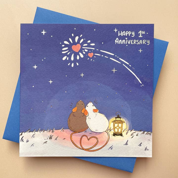 Mice Gazing 1st Anniversary Card for wholesale by Lizey May