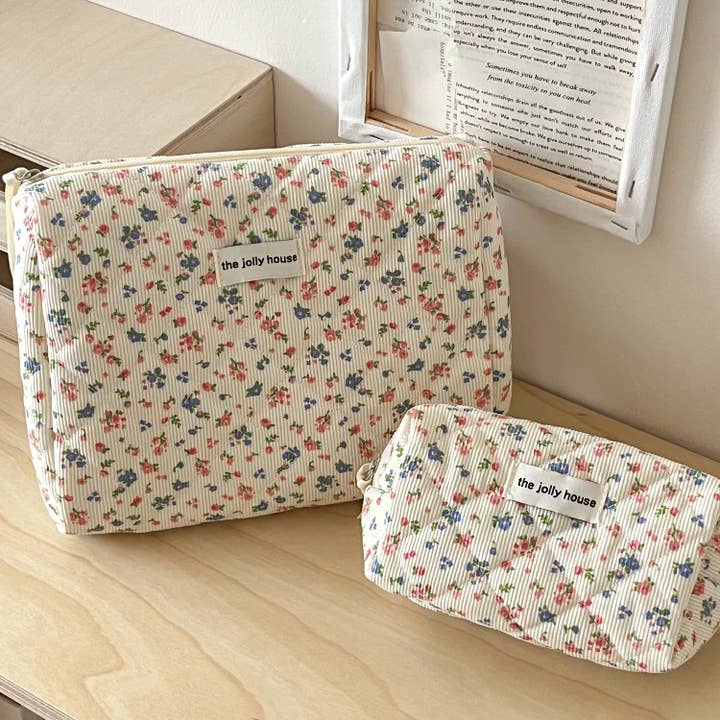 Dipped Shop - Wholesale Make-up/cosmetic bag - Corduroy Flower Print Sweet Make Up Bag DPB241810