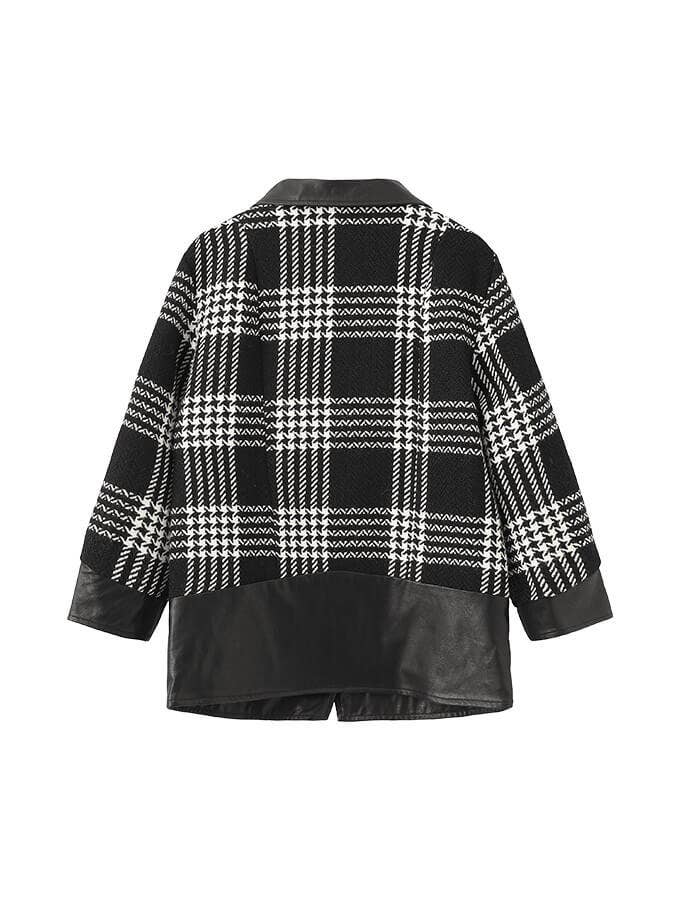 Black PU and Plaid Wool Casual Coat for wholesale on Faire1