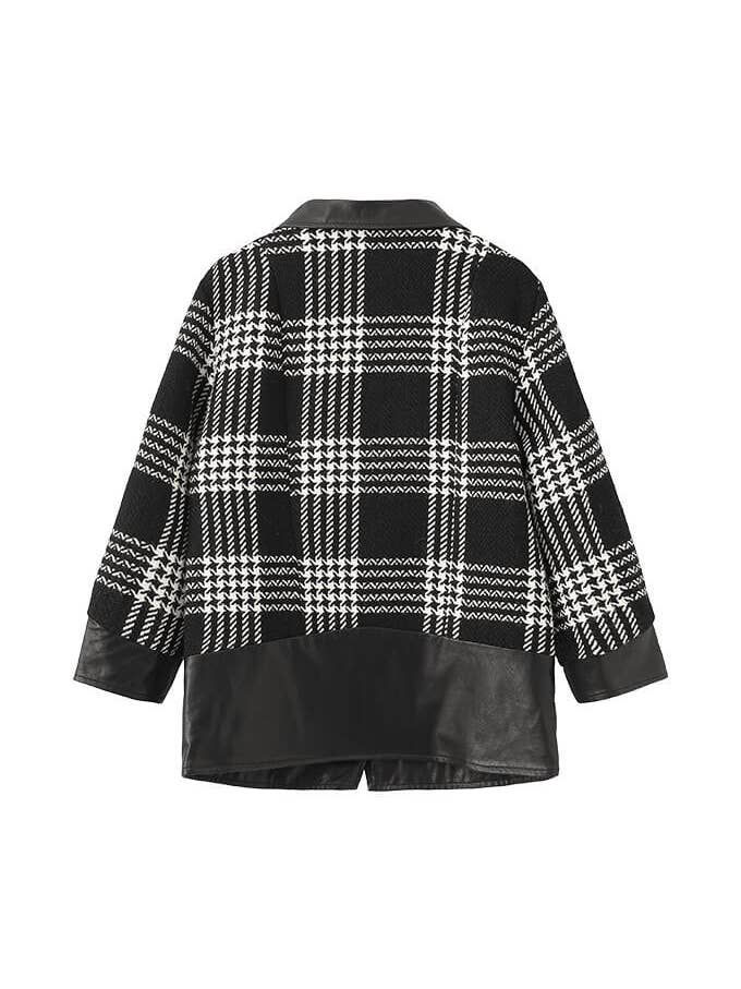 Black PU and Plaid Wool Casual Coat for wholesale on Faire1