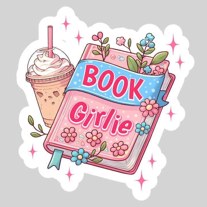 Adesivo impermeabile "Book Girlie – Coffee and Books 3" con rivestimento olografico – Lettura, Libri, Regalo per lettori, Amante dei libri per la vendita all'ingrosso da parte di Purely Bookish