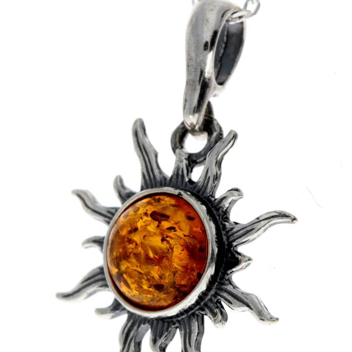 SilverAmber Jewellery - Wholesale Individual charm/pendant - 925 Sterling Silver Sun Pendant with Baltic Amber - 17642