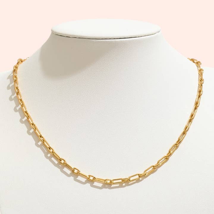 Gold-Dipped Rectangular Link Chain Necklace-16inch for wholesale by Fashion City