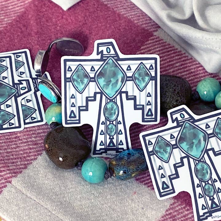 NY håndtegnet turkis Thunderbird - Vinyl klistermærke mærkater for engroshandel hos Wild Lucille x Decal Barn