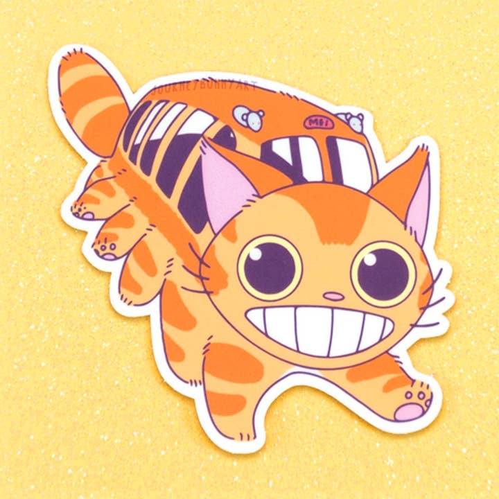 Striped Orange Cat Waterproof Uv-proof Vinyl Sticker for wholesale by Journeybunny