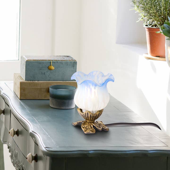 6"H Handpainted Frosted Glass Flower Accent Lamp for wholesale by River of Goods