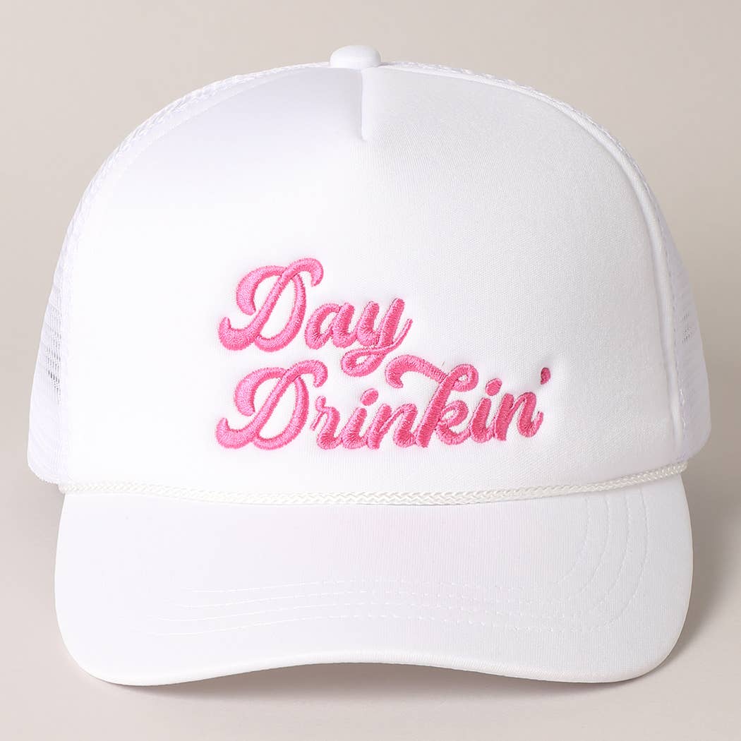 Fashion City - Wholesale Trucker Hat - Women's - Day Drinkin Texts Embroidery Mesh Back Trucker Hat4