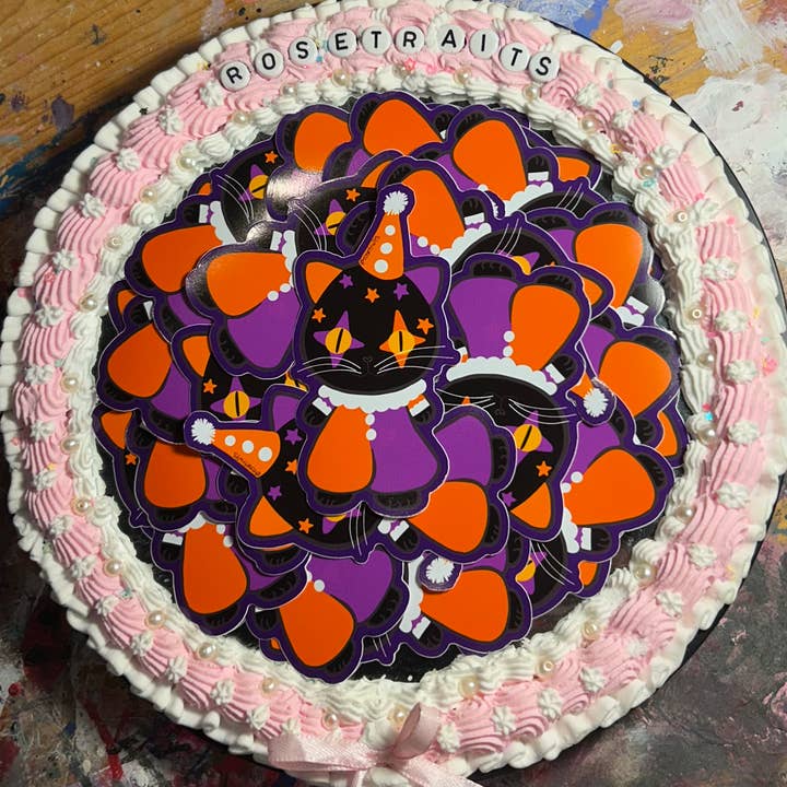 Black Clown Cat Sticker for wholesale by Rosetraits