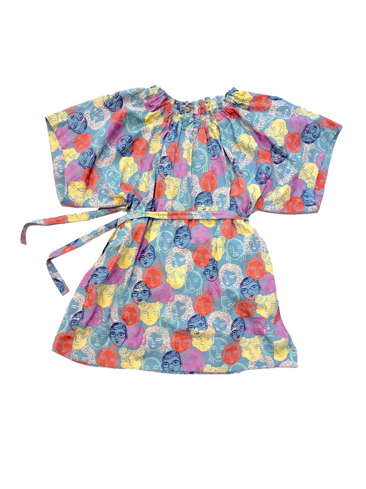 Rhonda Summer Dress in Blue Floral Faces | Gathered neckline for wholesale by My Little Belleville