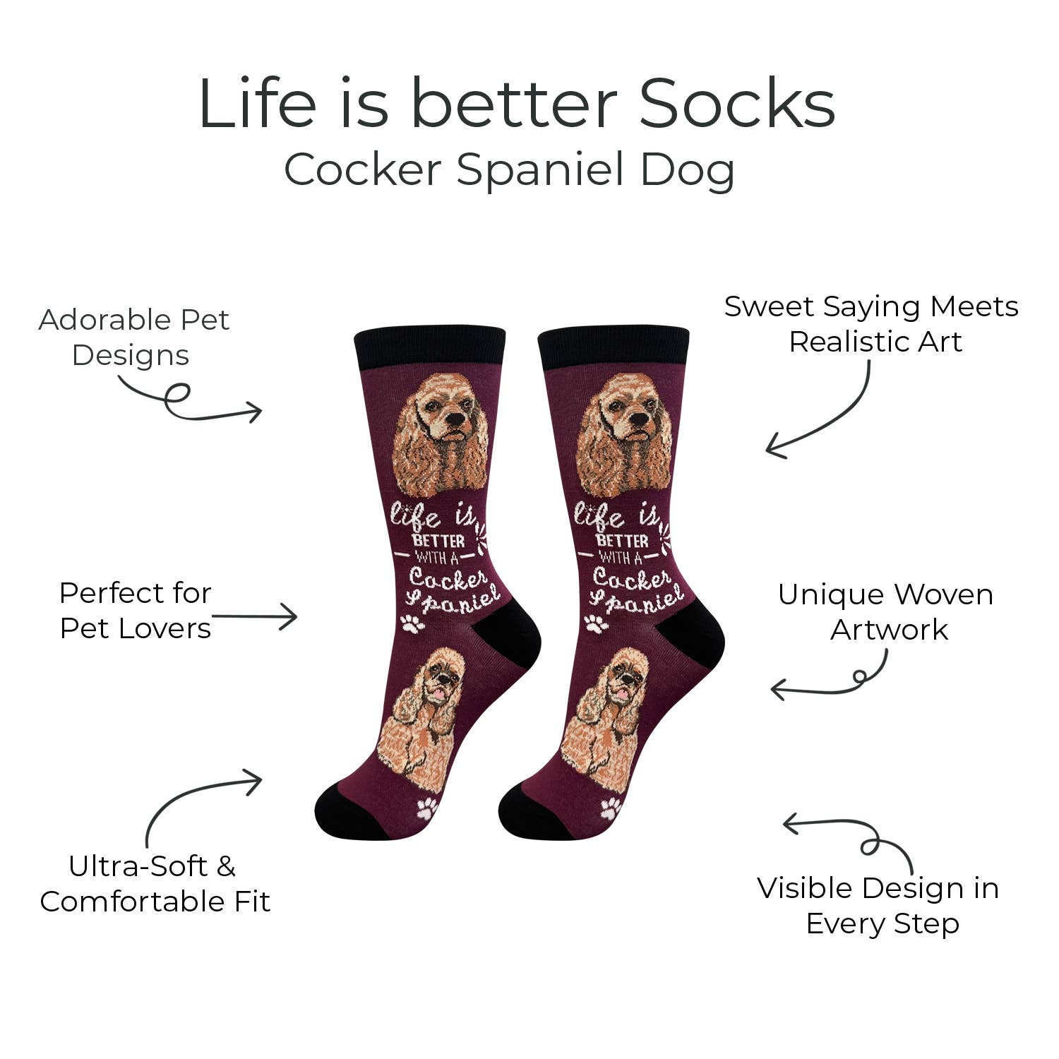 E&S Pets – wholesale Socks – Unisex – Cocker Spaniel Dog Socks - Fun Novelty Crew Socks - Unisex2